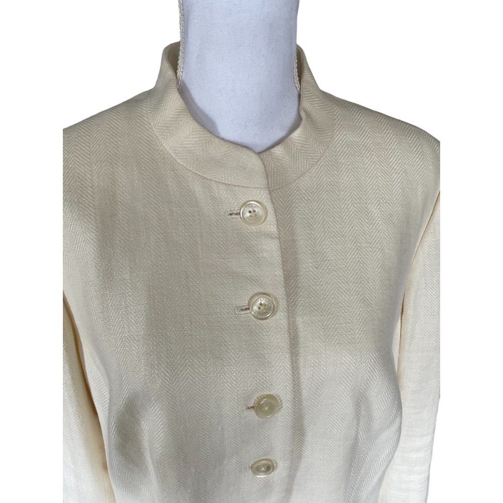 Vintage Lauren Ralph Lauren Nehru Jacket 1990's Sz 14W Ivory White Linen Fitted - Picture 2 of 12